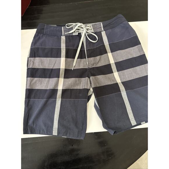 Burberry Brit Check Plaid Swim Shorts For Men Size L Blue Grey Check Drawstring - Picture 1 of 16
